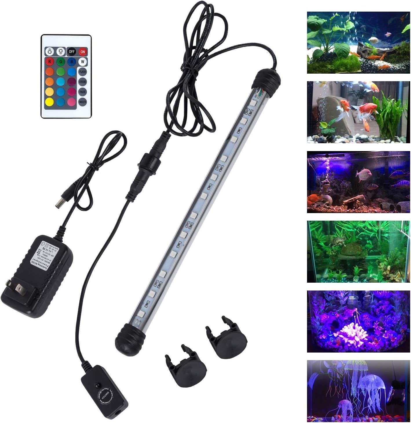 20 in Submersible LED Aquarium Light, 3.5W Color Changing Fish Tank Light with Remote Control, IP68 Crystal Glass 24 Leds Lights Bar, for Fish Tank 25-30 Inch